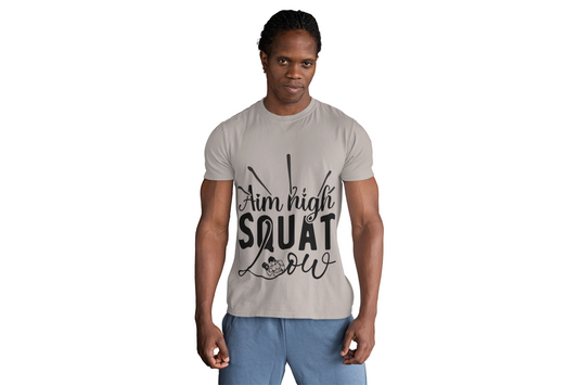 Aim High, Squat Low – Men’s Motivational Gym T-Shirt