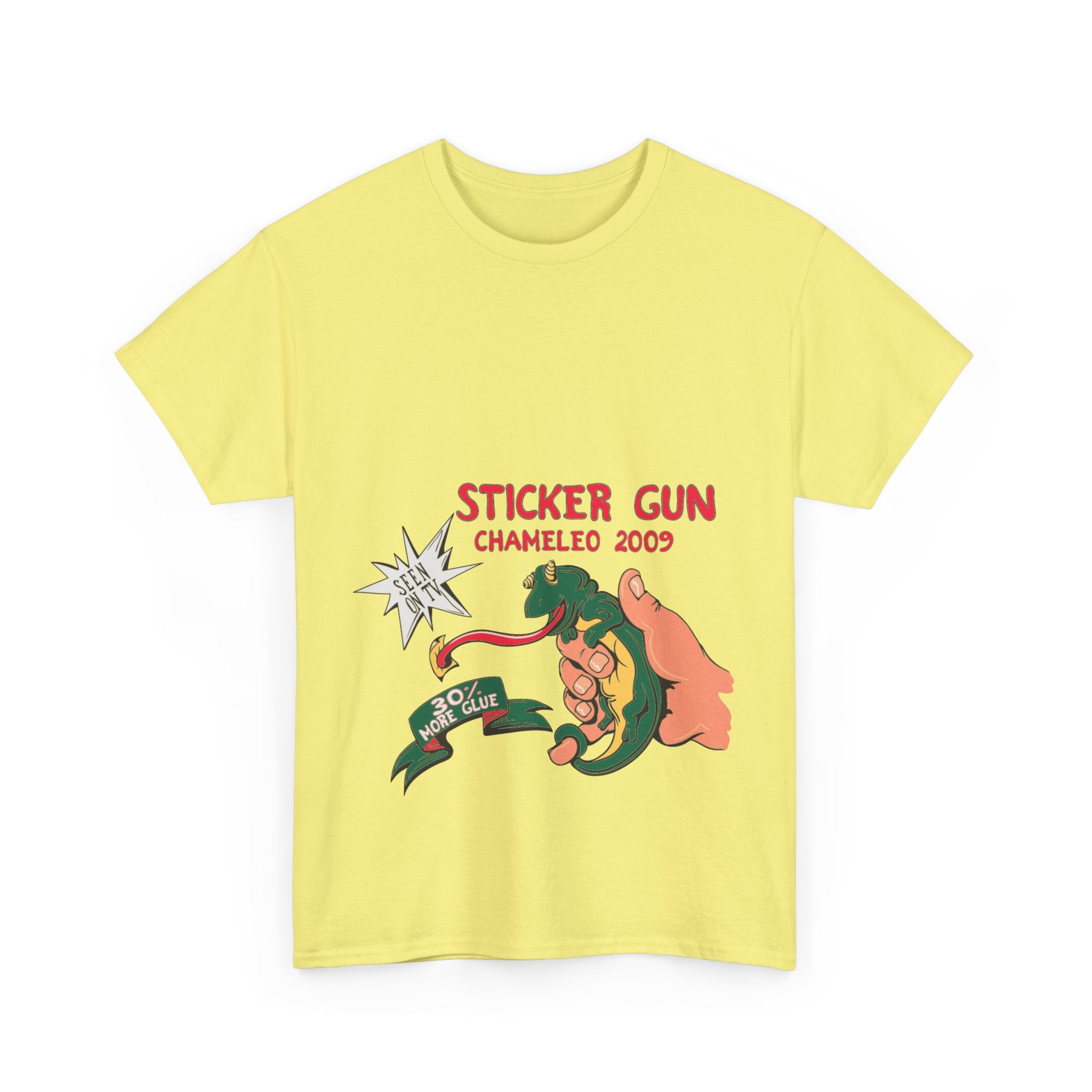 Retro Sticker Gun Unisex Heavy Cotton Tee - Nostalgic Graphic T-Shirt for Casual Wear