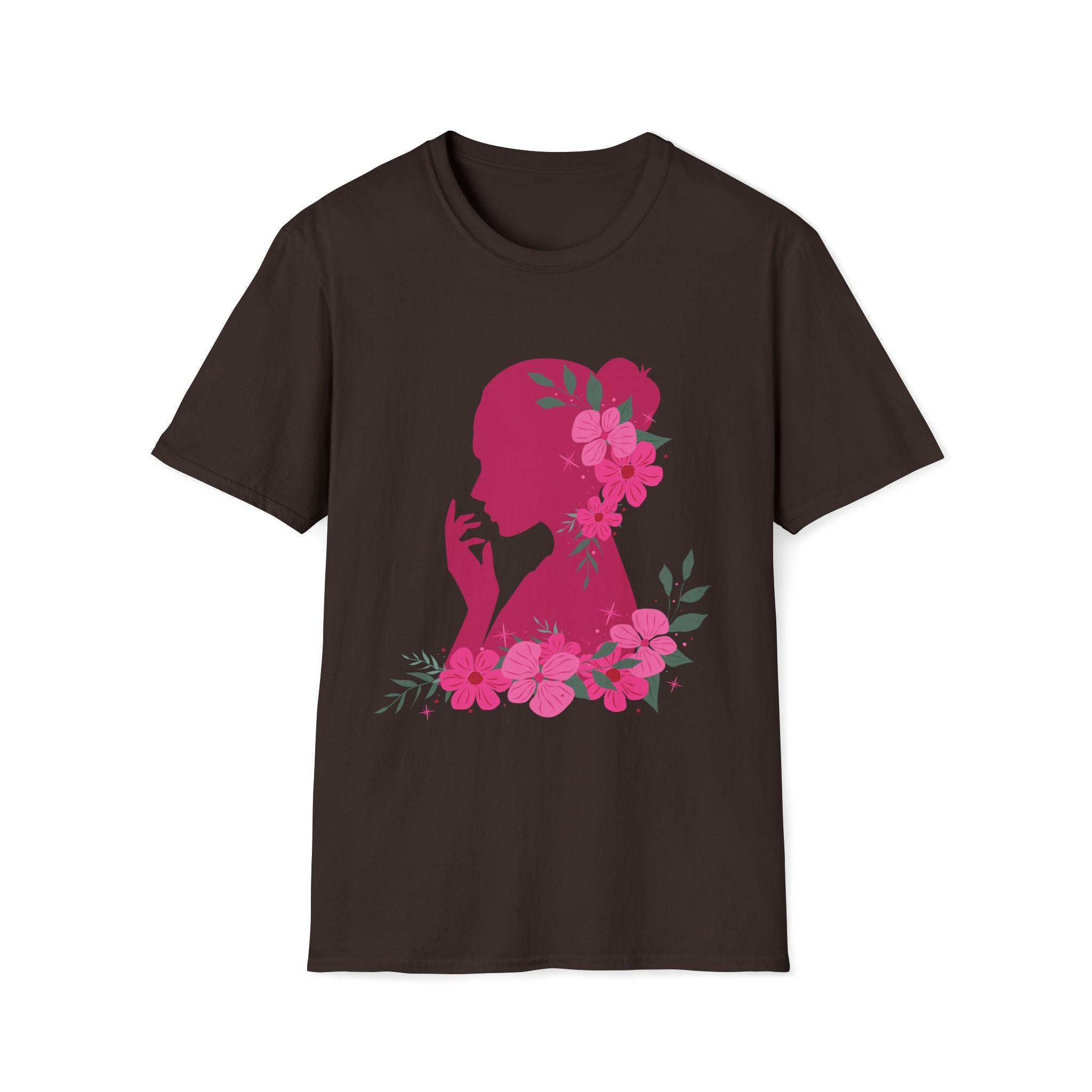 Love It! Floral Silhouette Graphic Tee, Elegant Women’s T-Shirt, Stylish Casual Wear, Gift for Fashion Lovers