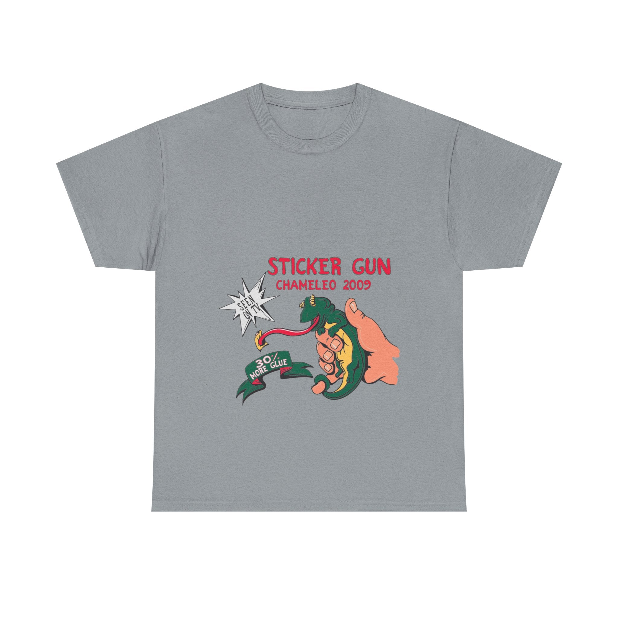 Retro Sticker Gun Unisex Heavy Cotton Tee - Nostalgic Graphic T-Shirt for Casual Wear