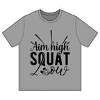 Men's Motivational Workout T-Shirt - "Aim High Squat Low"