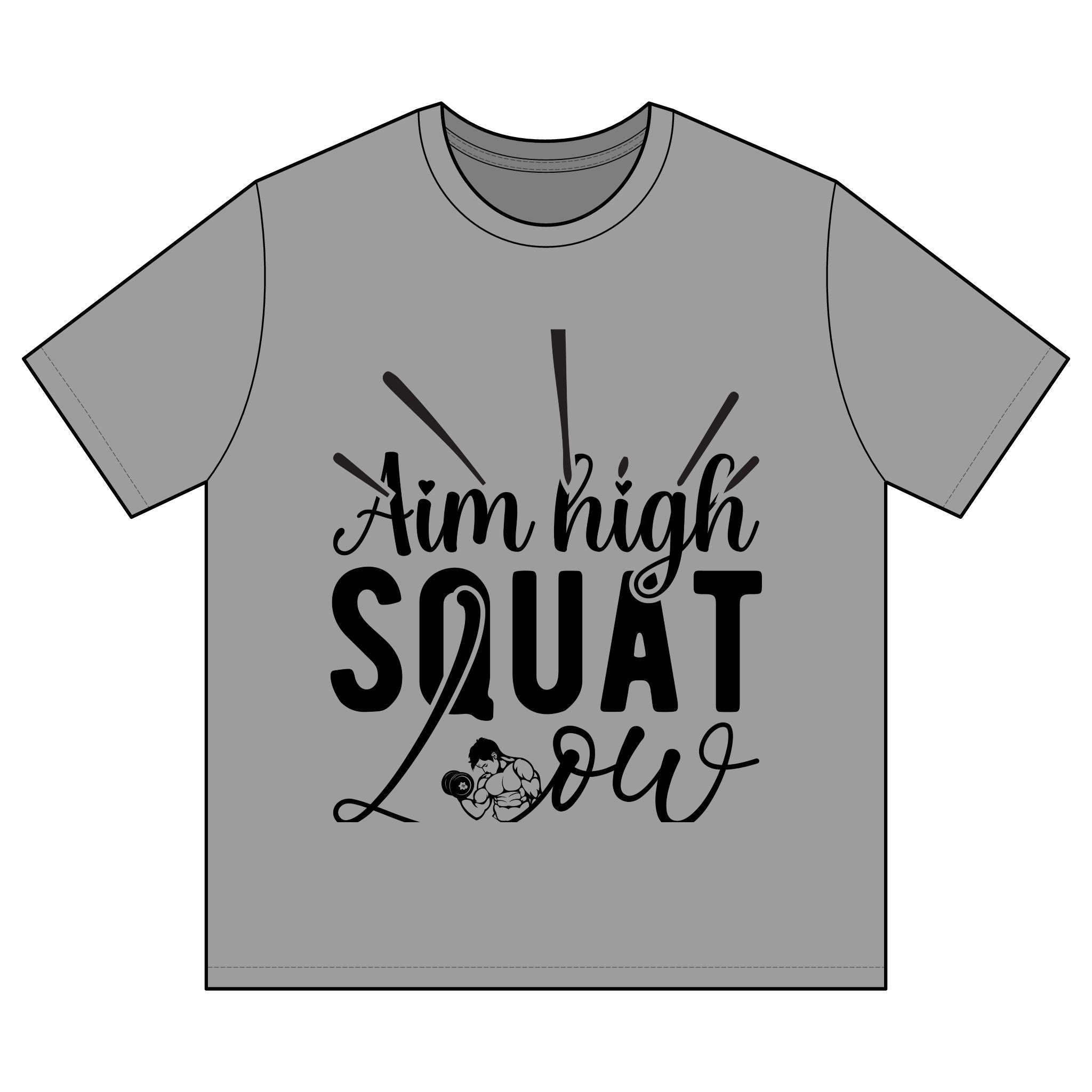 Men's Motivational Workout T-Shirt - "Aim High Squat Low"