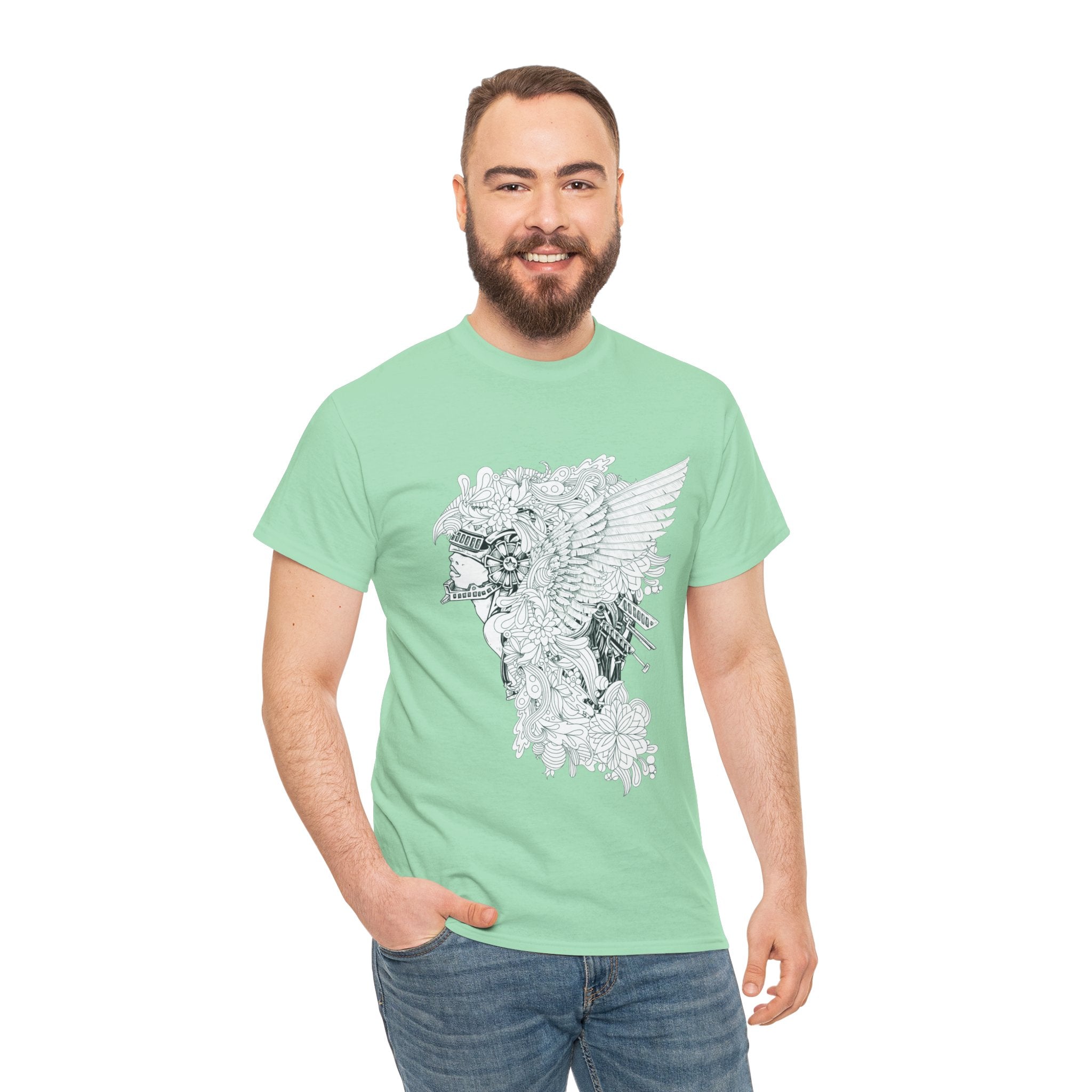 Artistic Eagle – Men’s Heavy Cotton T-Shirt with Ethereal Wing Design