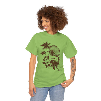 Retro Vibes Unisex Heavy Cotton Tee with Floral Cassette Design