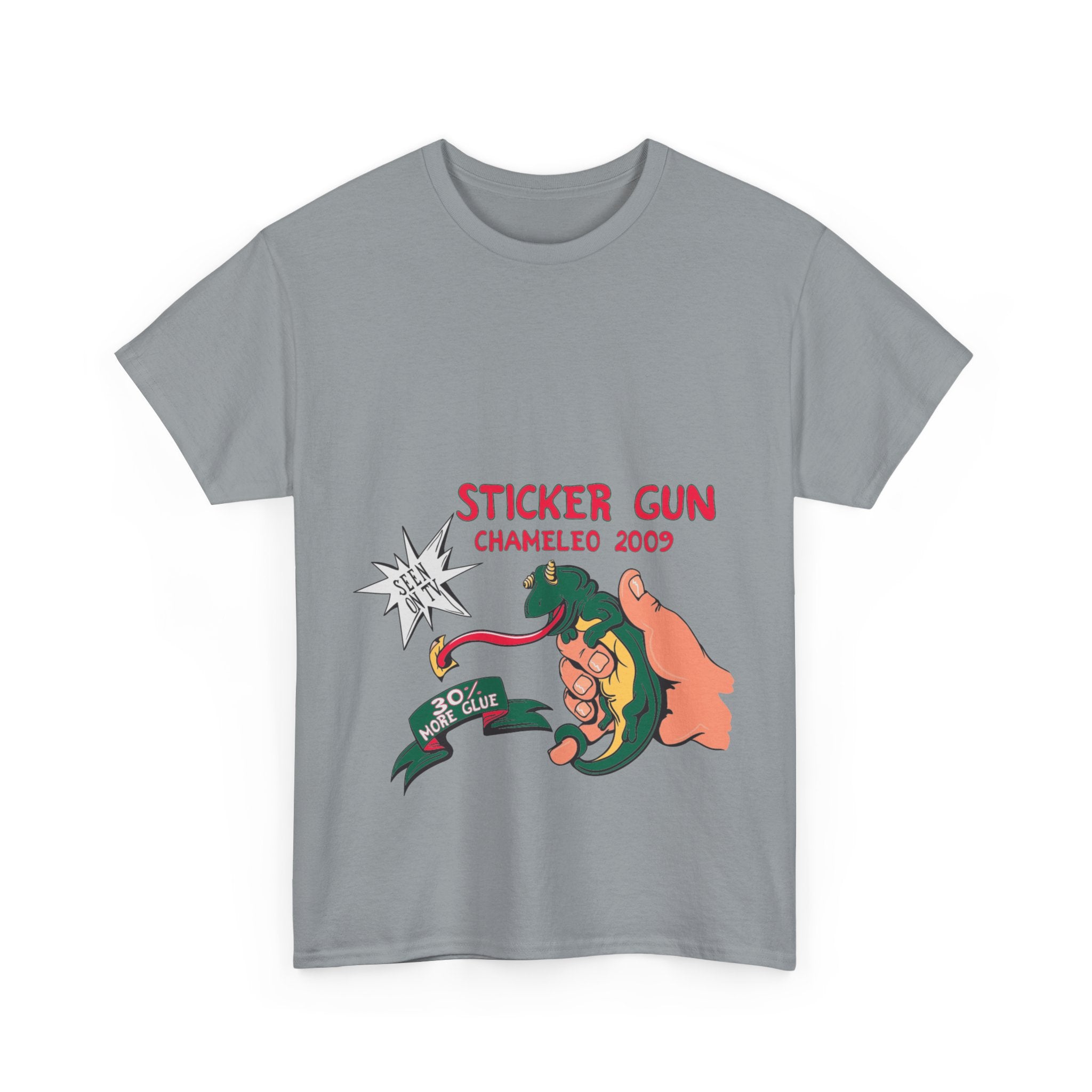 Retro Sticker Gun Unisex Heavy Cotton Tee - Nostalgic Graphic T-Shirt for Casual Wear