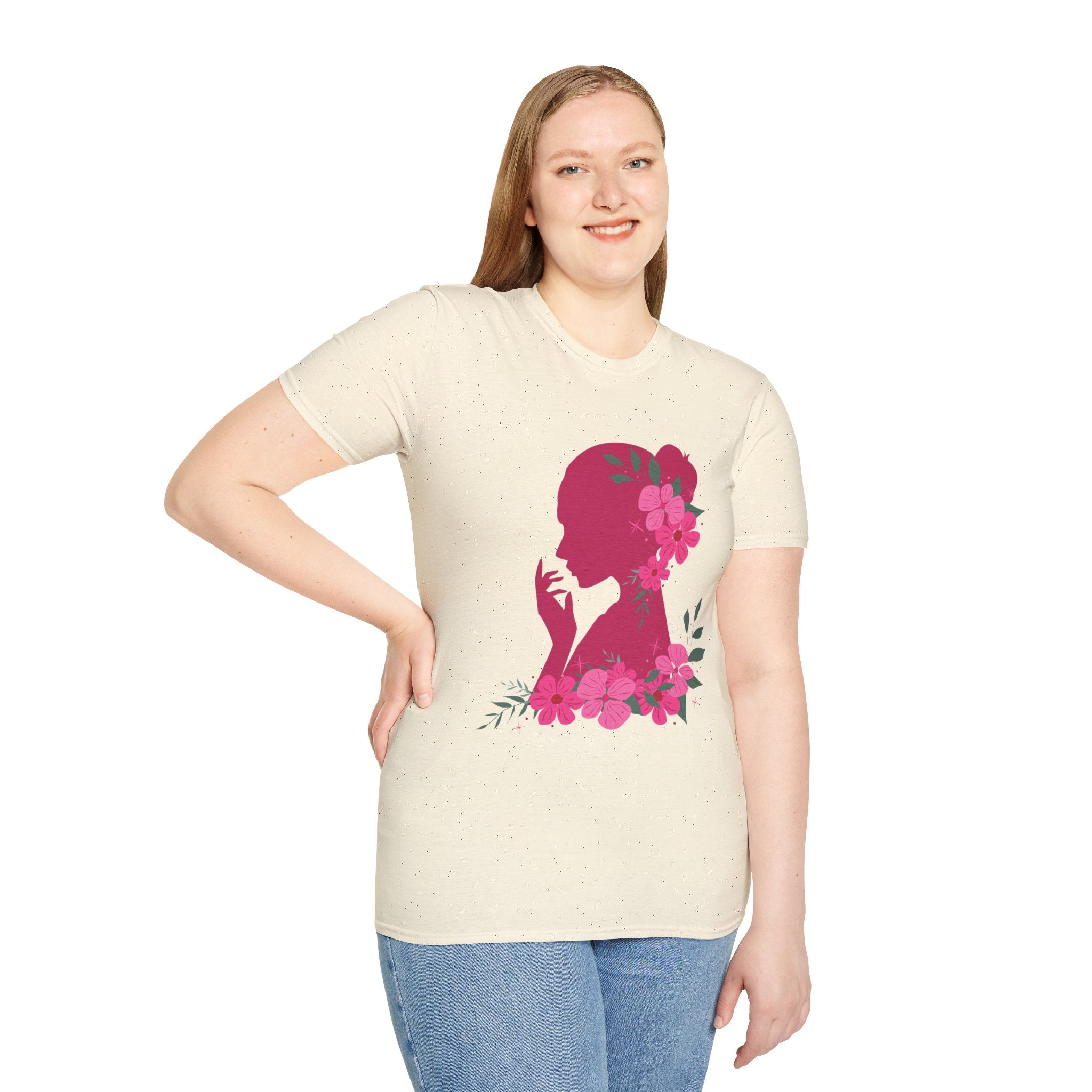 Love It! Floral Silhouette Graphic Tee, Elegant Women’s T-Shirt, Stylish Casual Wear, Gift for Fashion Lovers