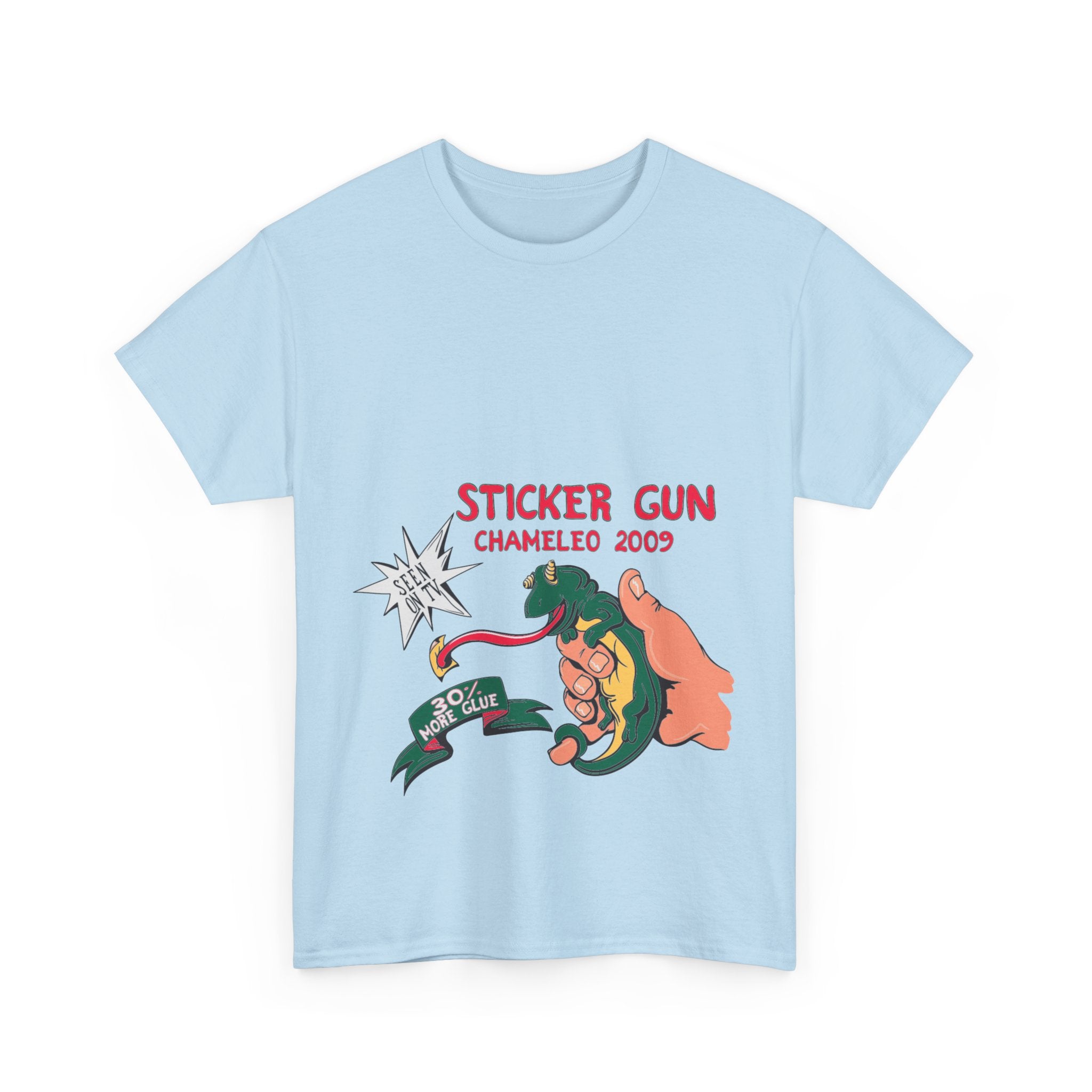 Retro Sticker Gun Unisex Heavy Cotton Tee - Nostalgic Graphic T-Shirt for Casual Wear