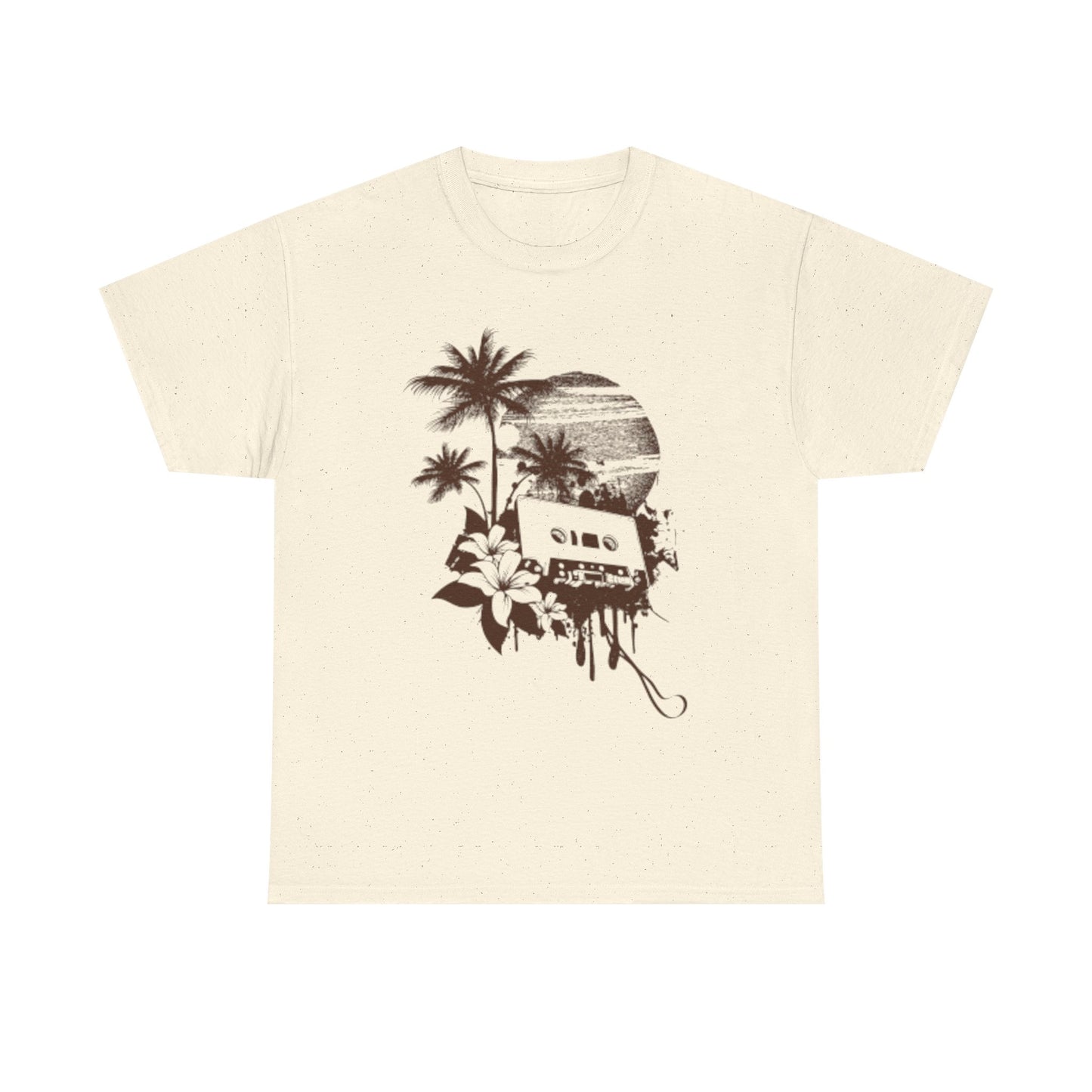 Retro Vibes Unisex Heavy Cotton Tee with Floral Cassette Design