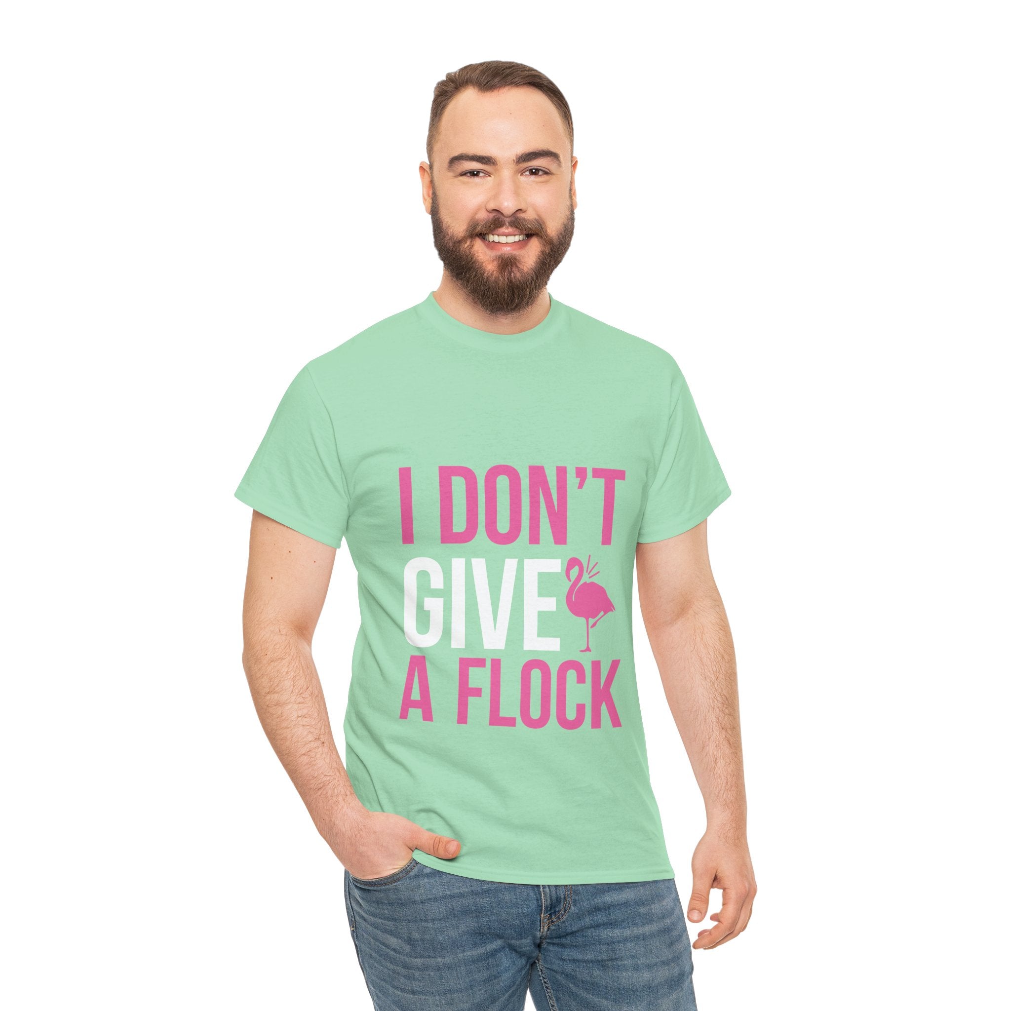 I Don’t Give a Flock – Women’s Heavy Cotton Flamingo Graphic T-Shirt