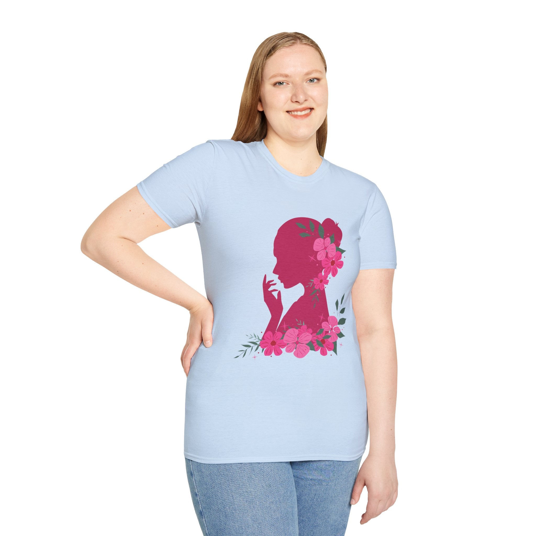 Love It! Floral Silhouette Graphic Tee, Elegant Women’s T-Shirt, Stylish Casual Wear, Gift for Fashion Lovers