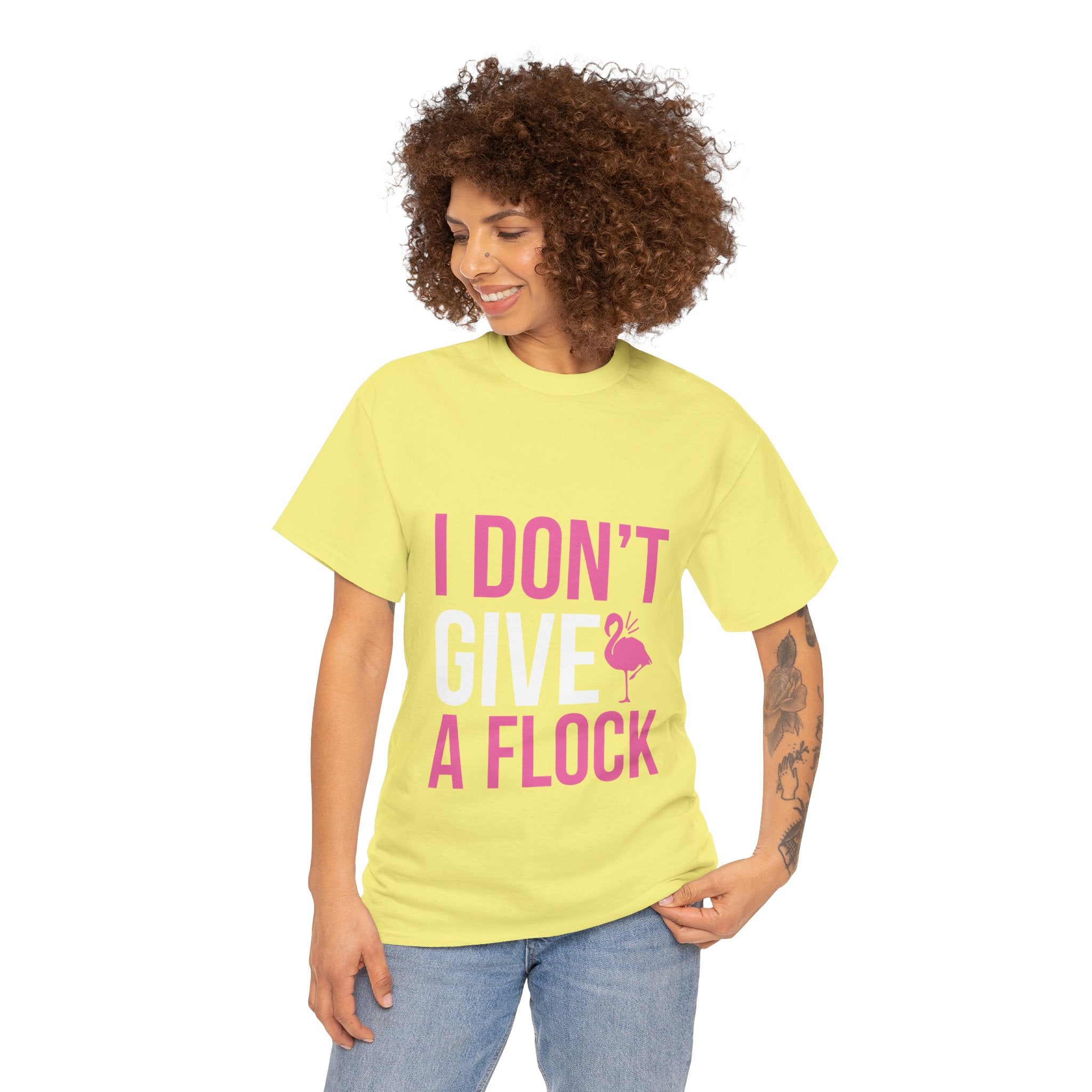I Don’t Give a Flock – Women’s Heavy Cotton Flamingo Graphic T-Shirt