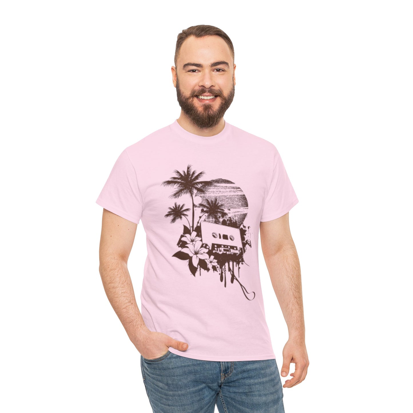 Retro Vibes Unisex Heavy Cotton Tee with Floral Cassette Design