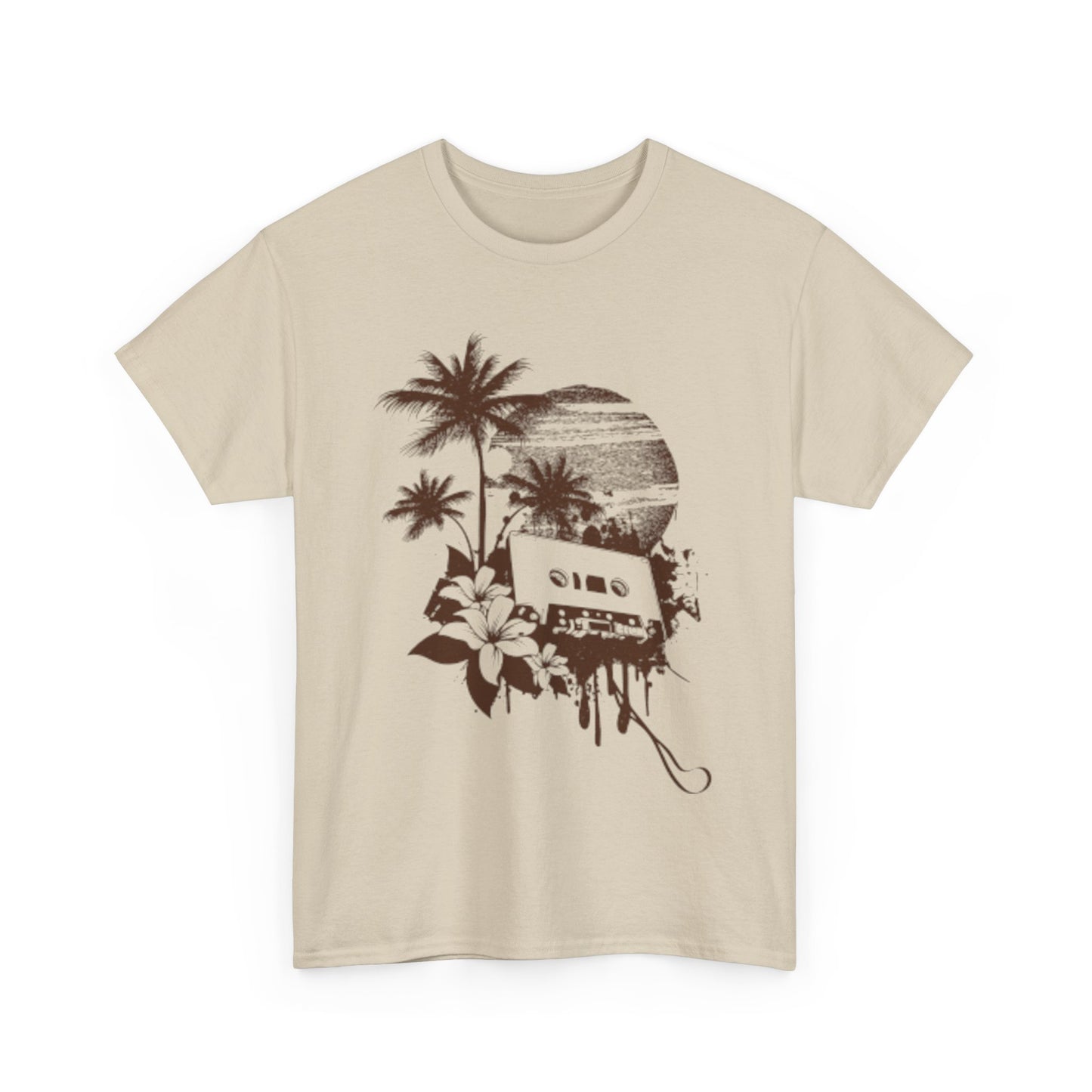 Retro Vibes Unisex Heavy Cotton Tee with Floral Cassette Design