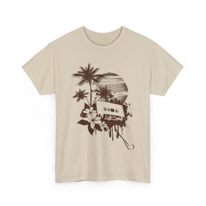 Retro Vibes Unisex Heavy Cotton Tee with Floral Cassette Design