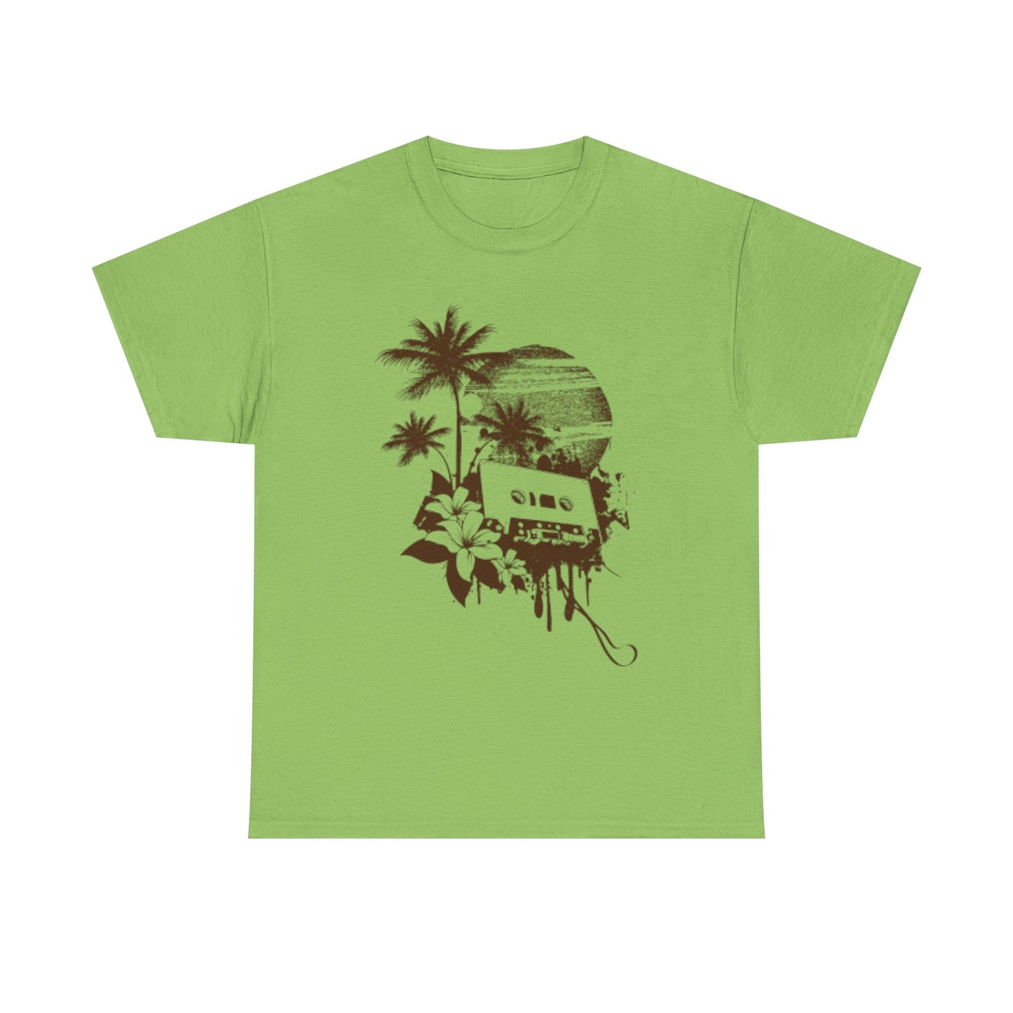 Retro Vibes Unisex Heavy Cotton Tee with Floral Cassette Design