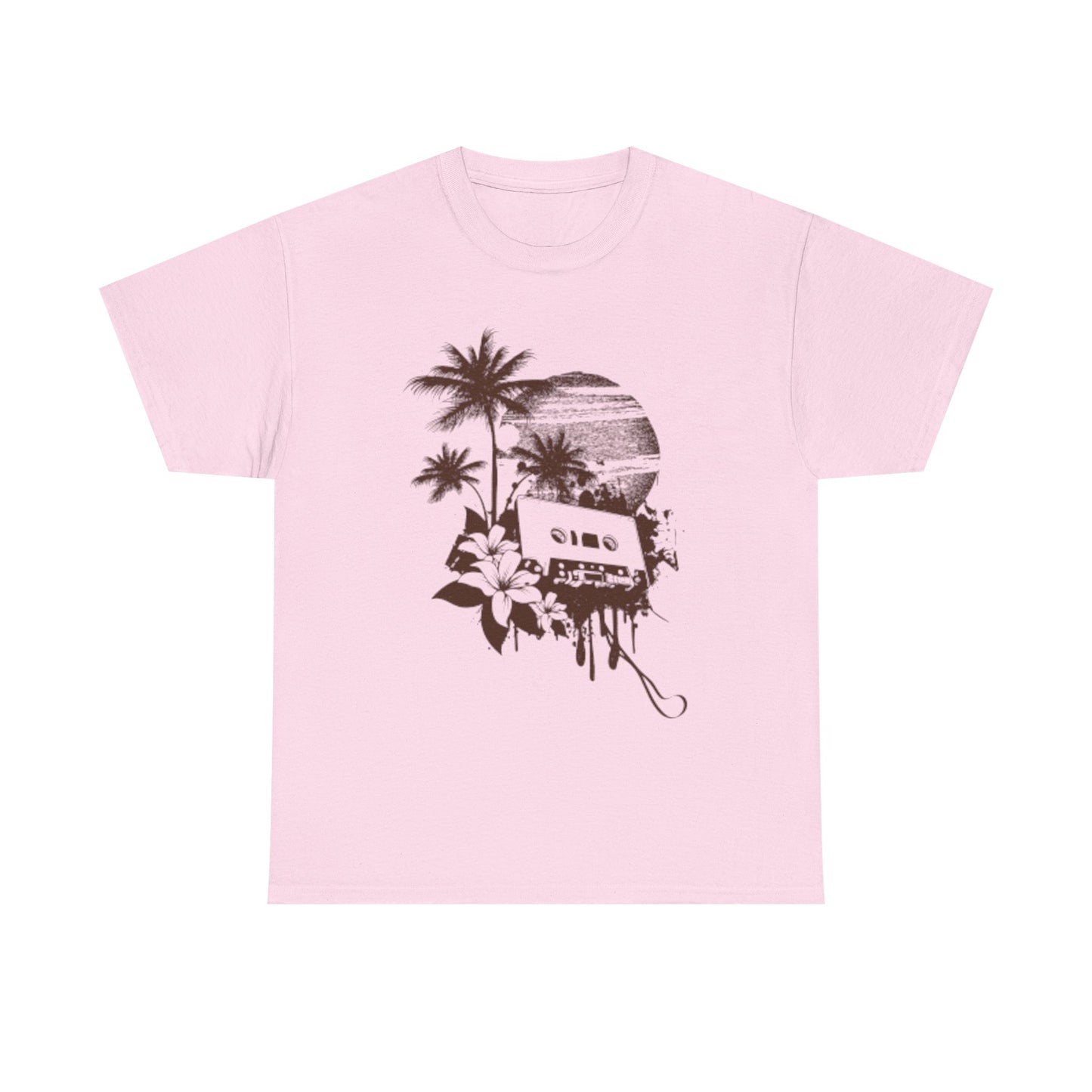 Retro Vibes Unisex Heavy Cotton Tee with Floral Cassette Design