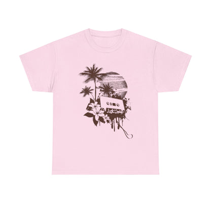 Retro Vibes Unisex Heavy Cotton Tee with Floral Cassette Design