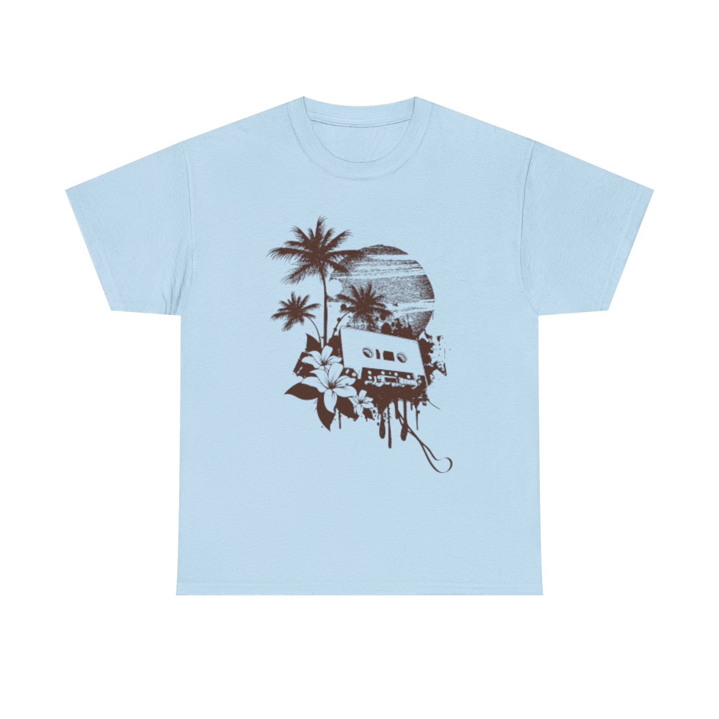 Retro Vibes Unisex Heavy Cotton Tee with Floral Cassette Design