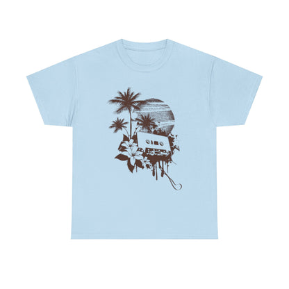Retro Vibes Unisex Heavy Cotton Tee with Floral Cassette Design