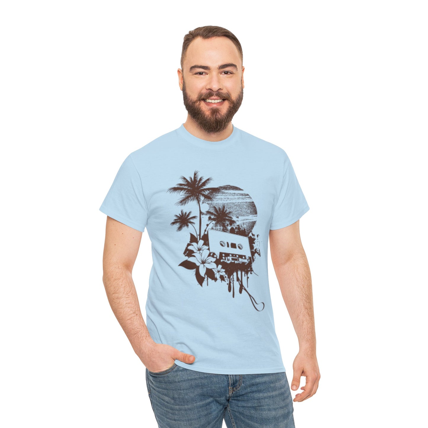 Retro Vibes Unisex Heavy Cotton Tee with Floral Cassette Design