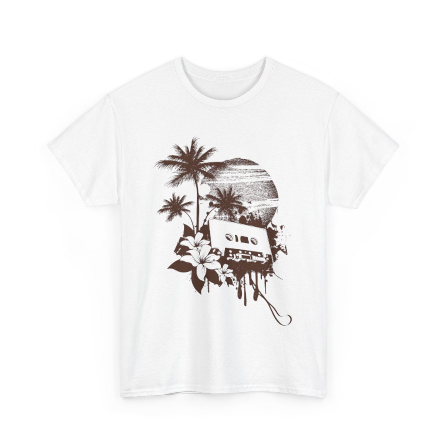 Retro Vibes Unisex Heavy Cotton Tee with Floral Cassette Design