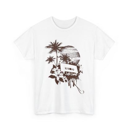 Retro Vibes Unisex Heavy Cotton Tee with Floral Cassette Design