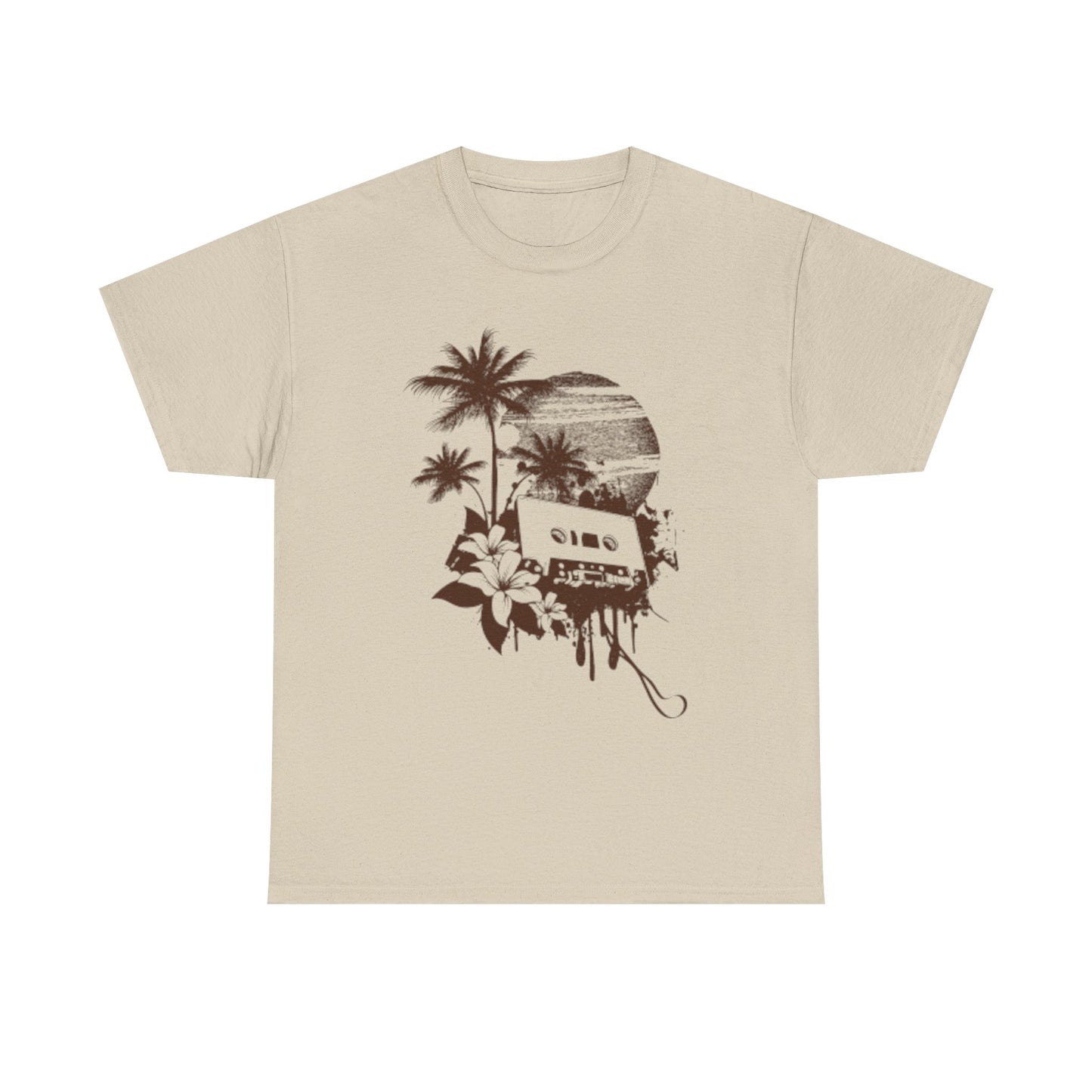 Retro Vibes Unisex Heavy Cotton Tee with Floral Cassette Design