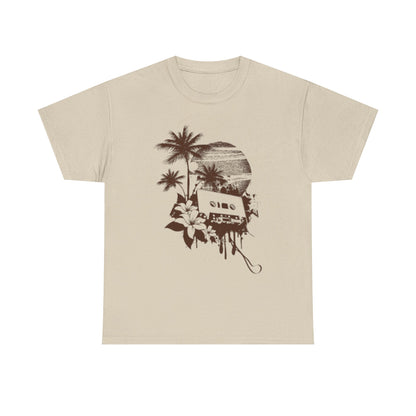 Retro Vibes Unisex Heavy Cotton Tee with Floral Cassette Design