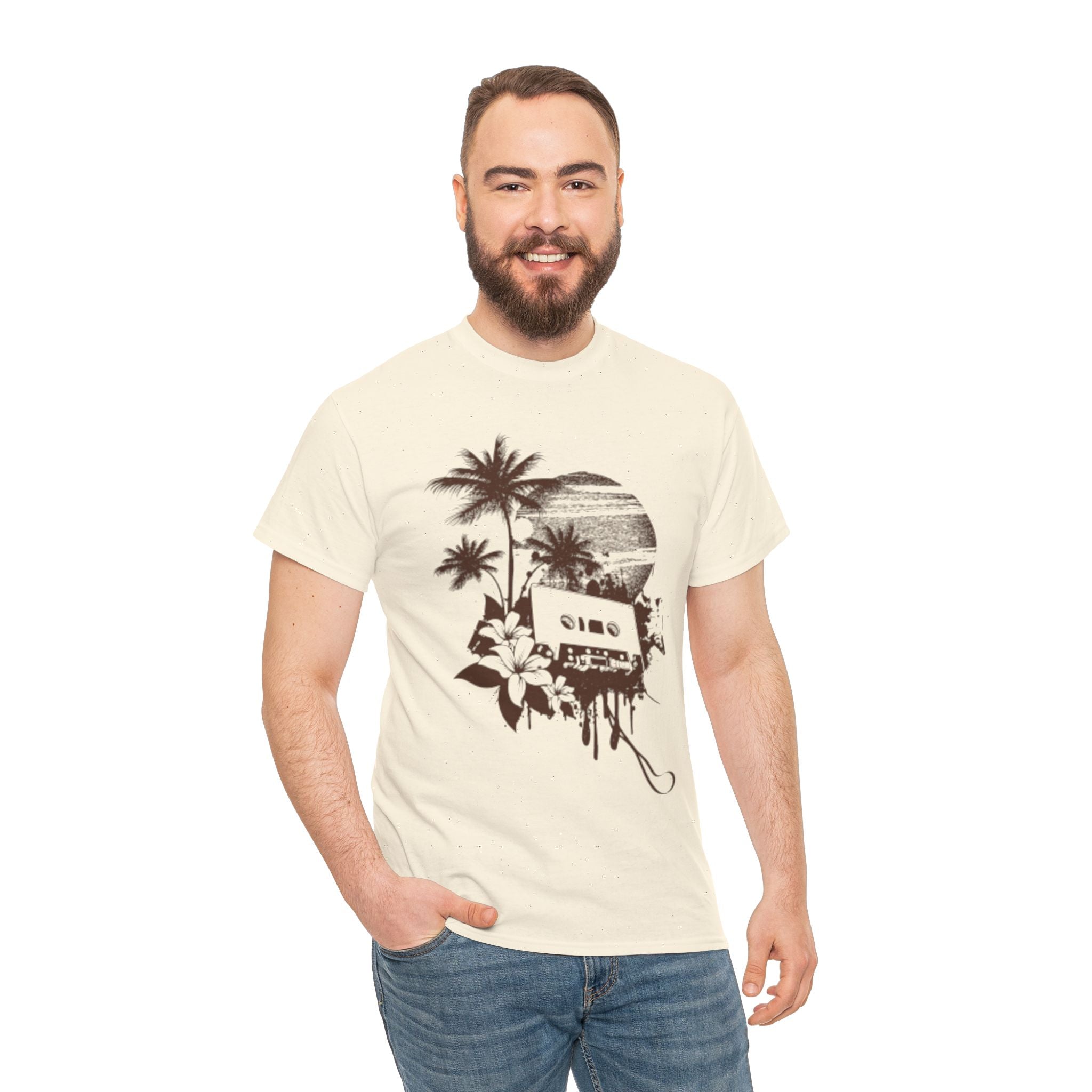 Retro Vibes – Men’s Heavy Cotton Cassette Graphic T-Shirt