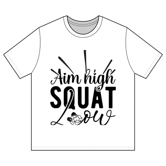 Men's Motivational Workout T-Shirt - "Aim High Squat Low"