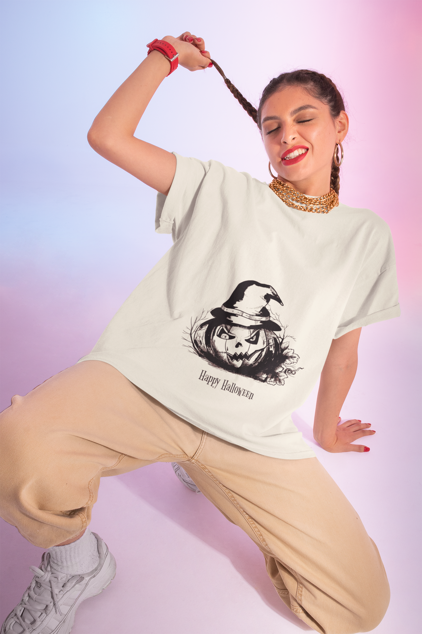Halloween Pumpkin T-Shirt, Women Tee, Spooky Season Apparel, Trick or Treat Outfit