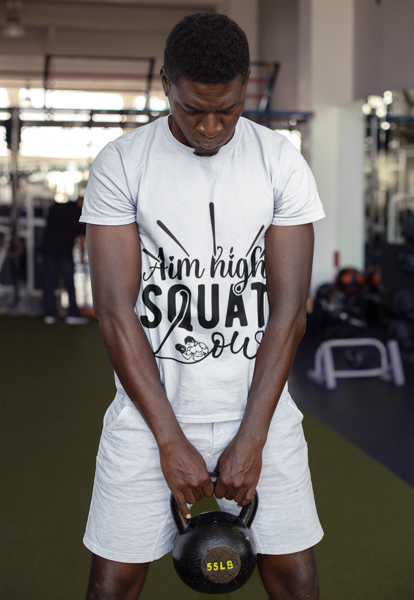 Aim High, Squat Low – Men’s Motivational Gym T-Shirt