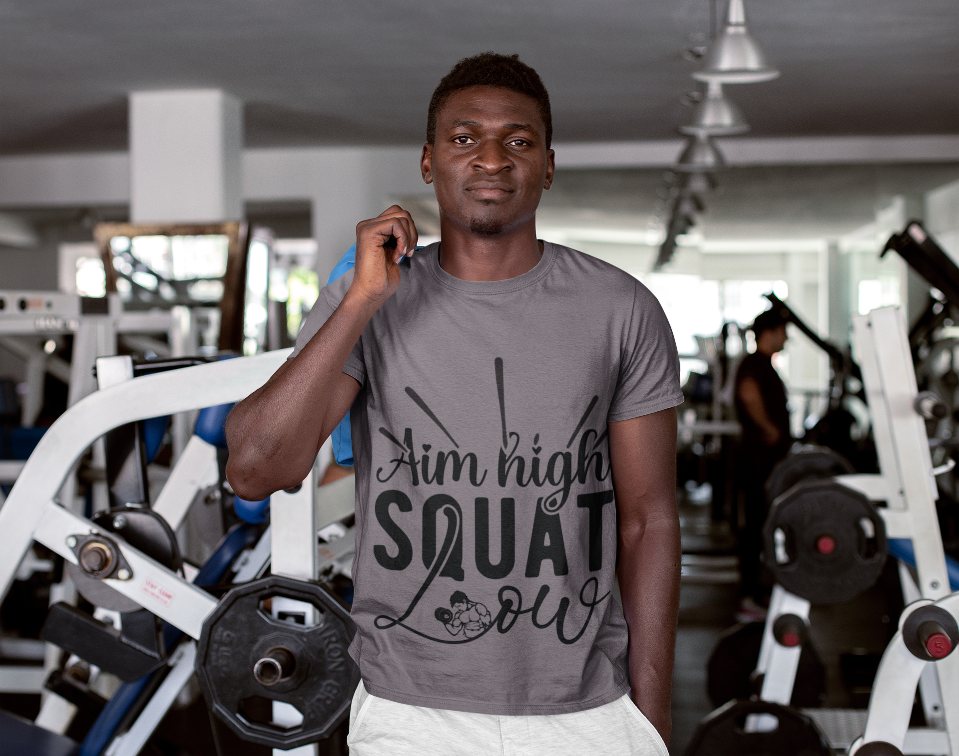 Aim High, Squat Low – Men’s Motivational Gym T-Shirt