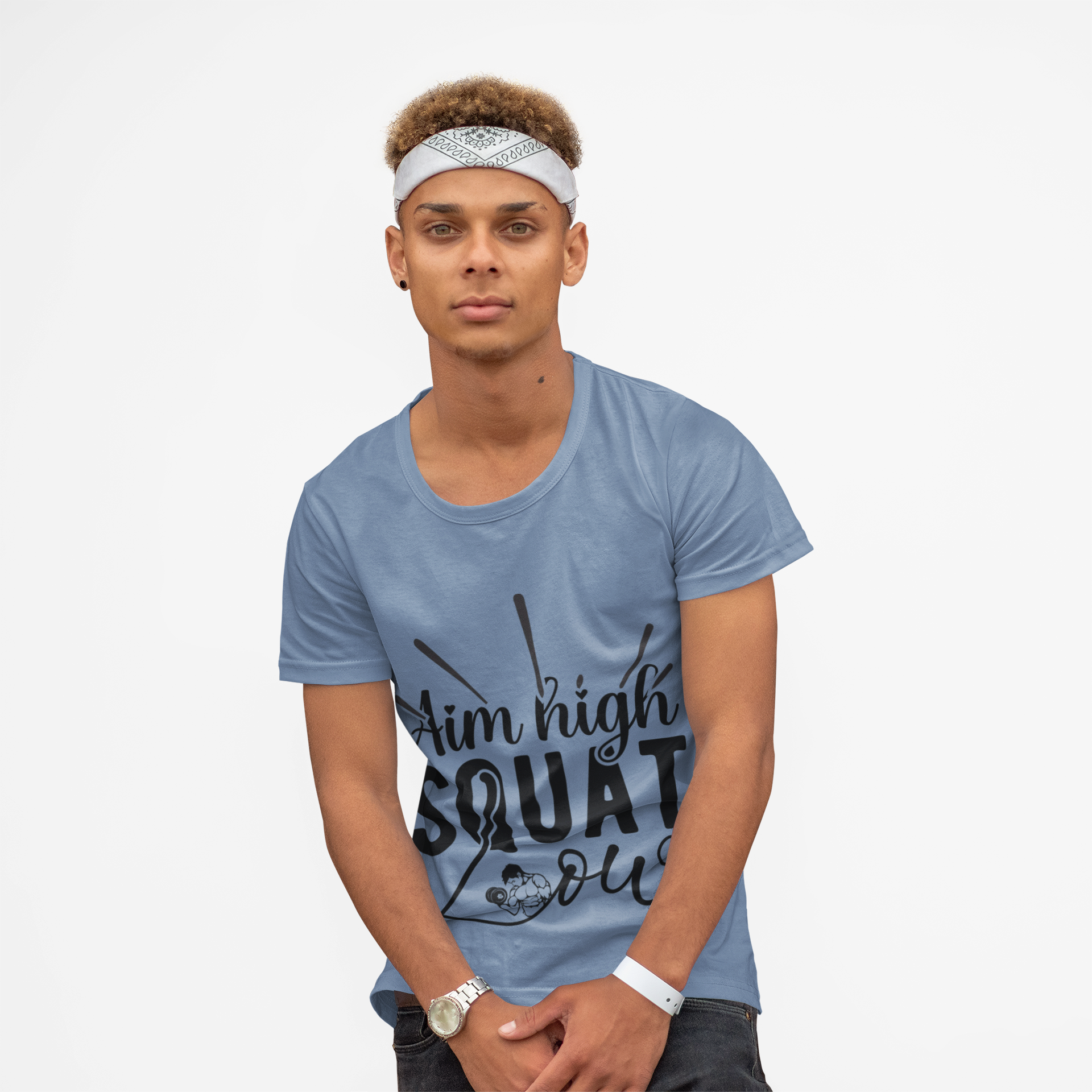 Aim High, Squat Low – Men’s Motivational Gym T-Shirt