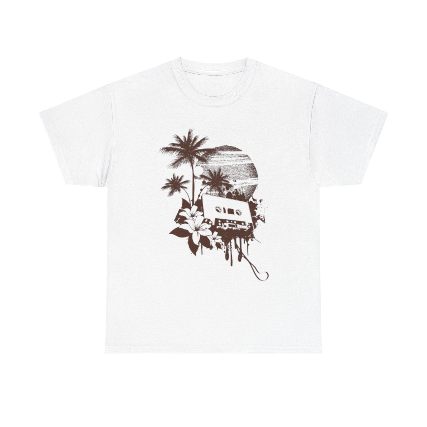 Retro Vibes Unisex Heavy Cotton Tee with Floral Cassette Design