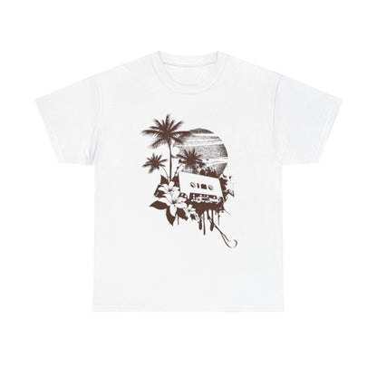 Retro Vibes Unisex Heavy Cotton Tee with Floral Cassette Design