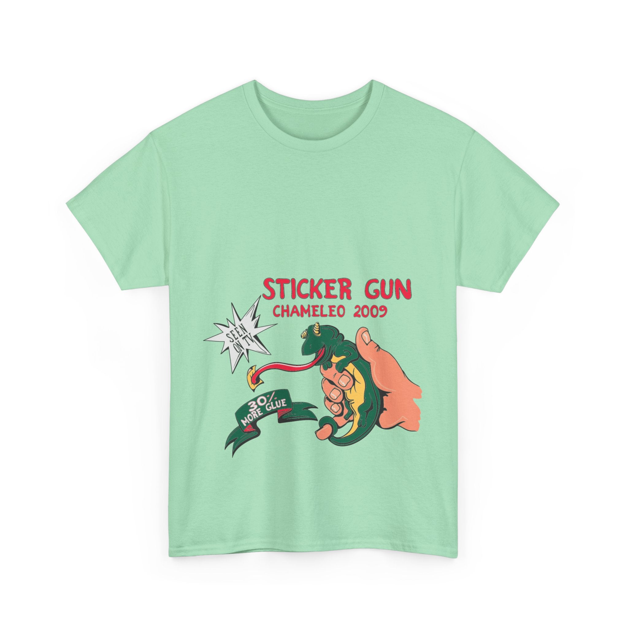 Retro Sticker Gun Unisex Heavy Cotton Tee - Nostalgic Graphic T-Shirt for Casual Wear