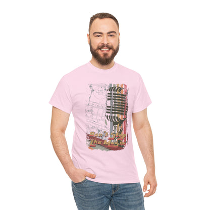 Retro Music Mic Unisex Heavy Cotton Tee - Perfect for Music Lovers & Events