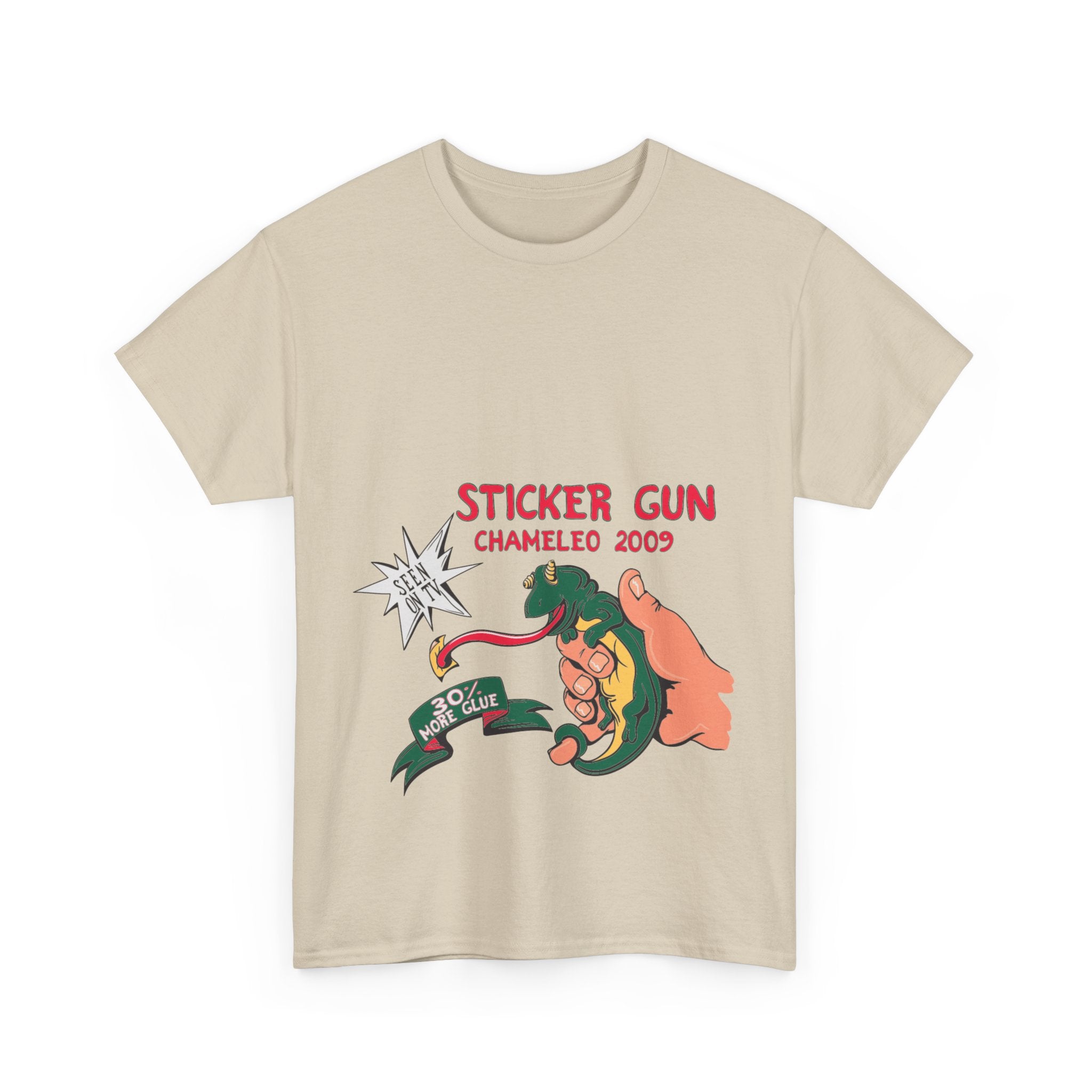 Retro Sticker Gun Unisex Heavy Cotton Tee - Nostalgic Graphic T-Shirt for Casual Wear
