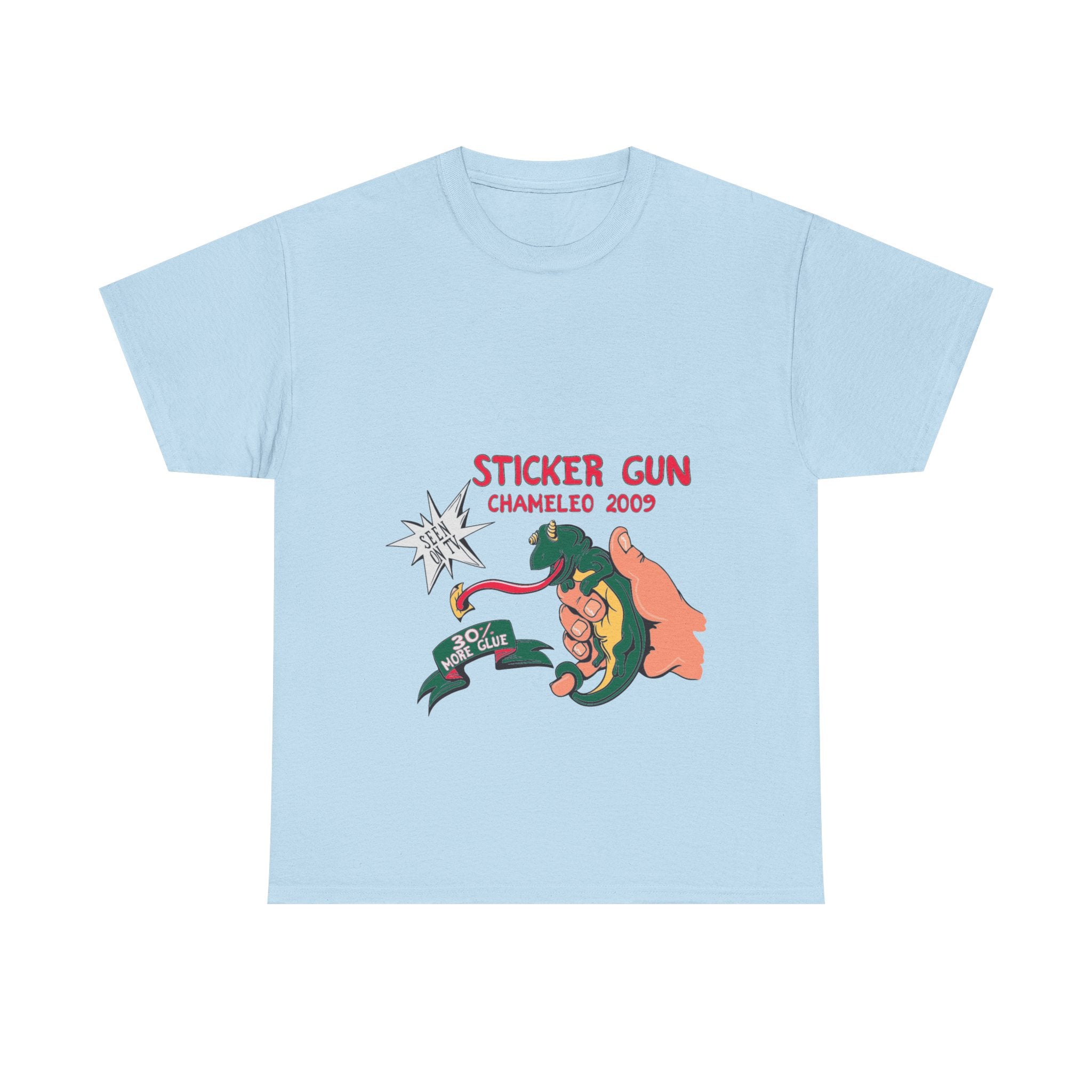 Retro Sticker Gun Unisex Heavy Cotton Tee - Nostalgic Graphic T-Shirt for Casual Wear