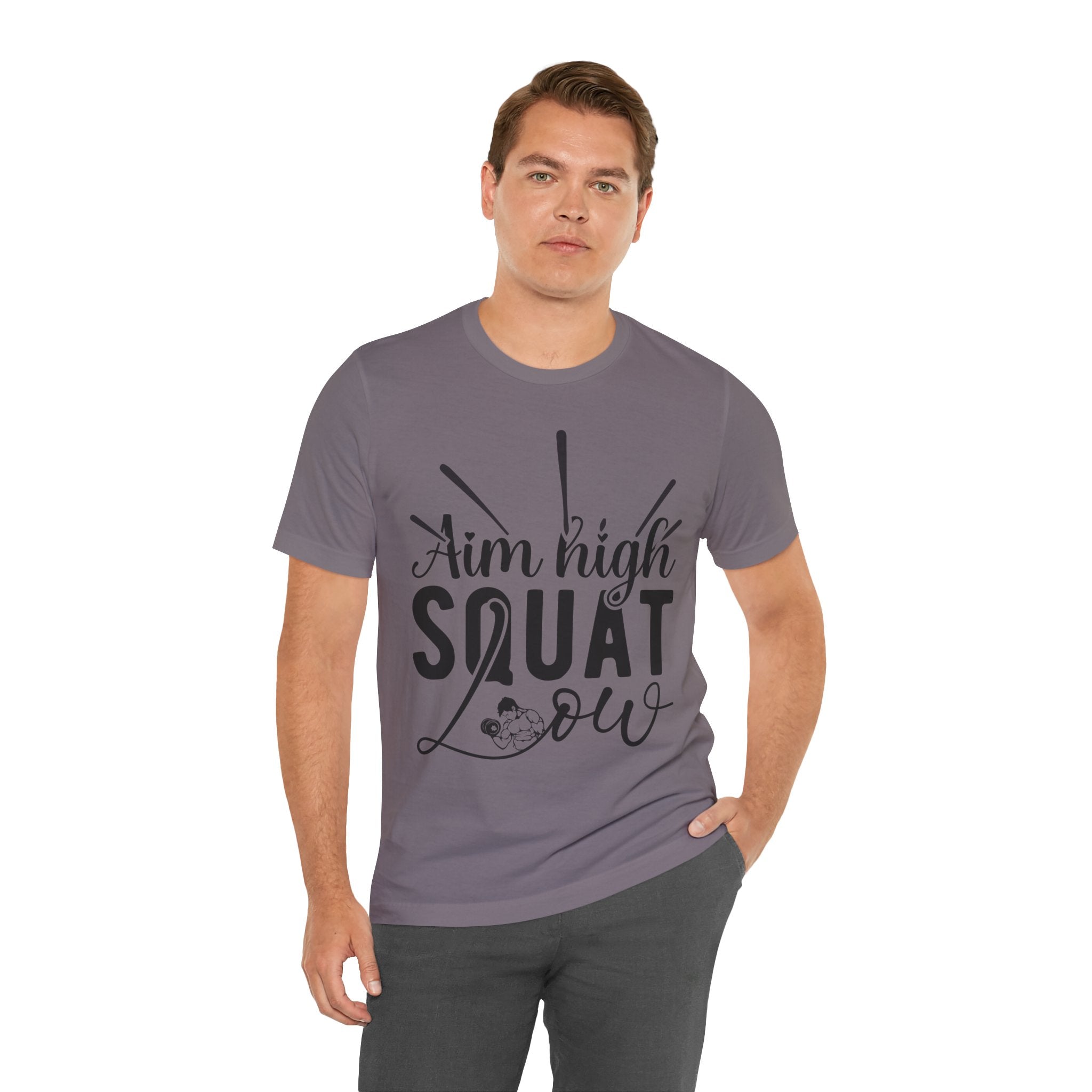 Aim High, Squat Low – Men’s Motivational Gym T-Shirt