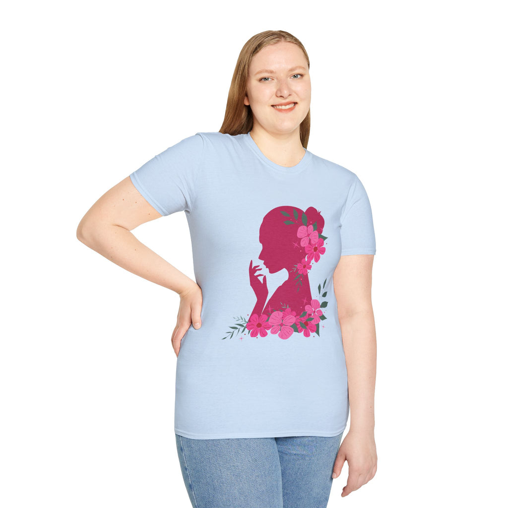 Love It! Floral Silhouette Graphic Tee, Elegant Women’s T-Shirt, Stylish Casual Wear, Gift for Fashion Lovers