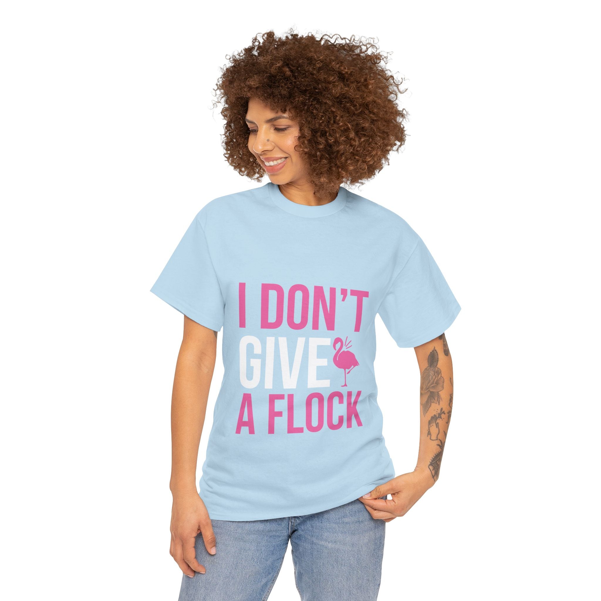 I Don’t Give a Flock – Women’s Heavy Cotton Flamingo Graphic T-Shirt
