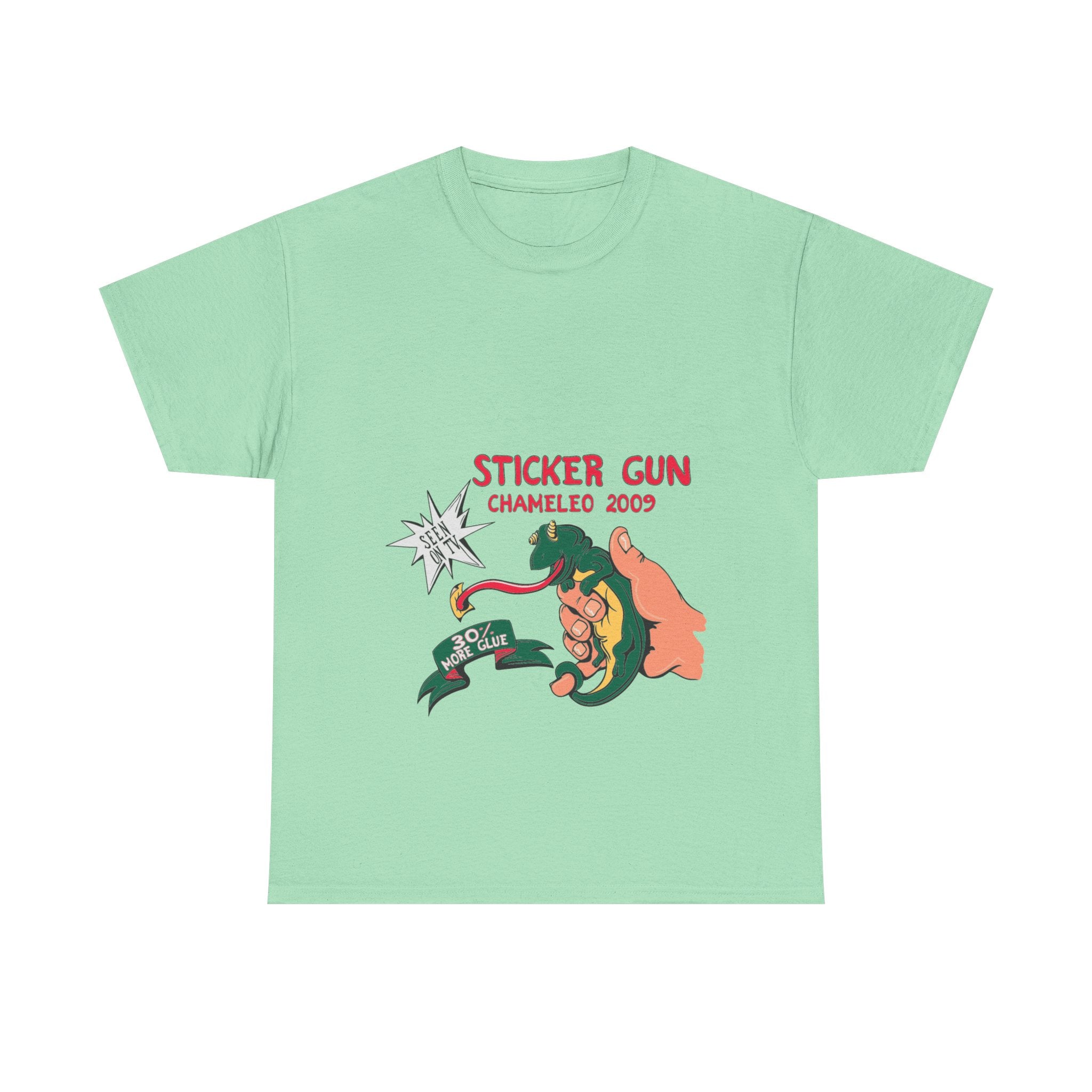 Retro Sticker Gun Unisex Heavy Cotton Tee - Nostalgic Graphic T-Shirt for Casual Wear
