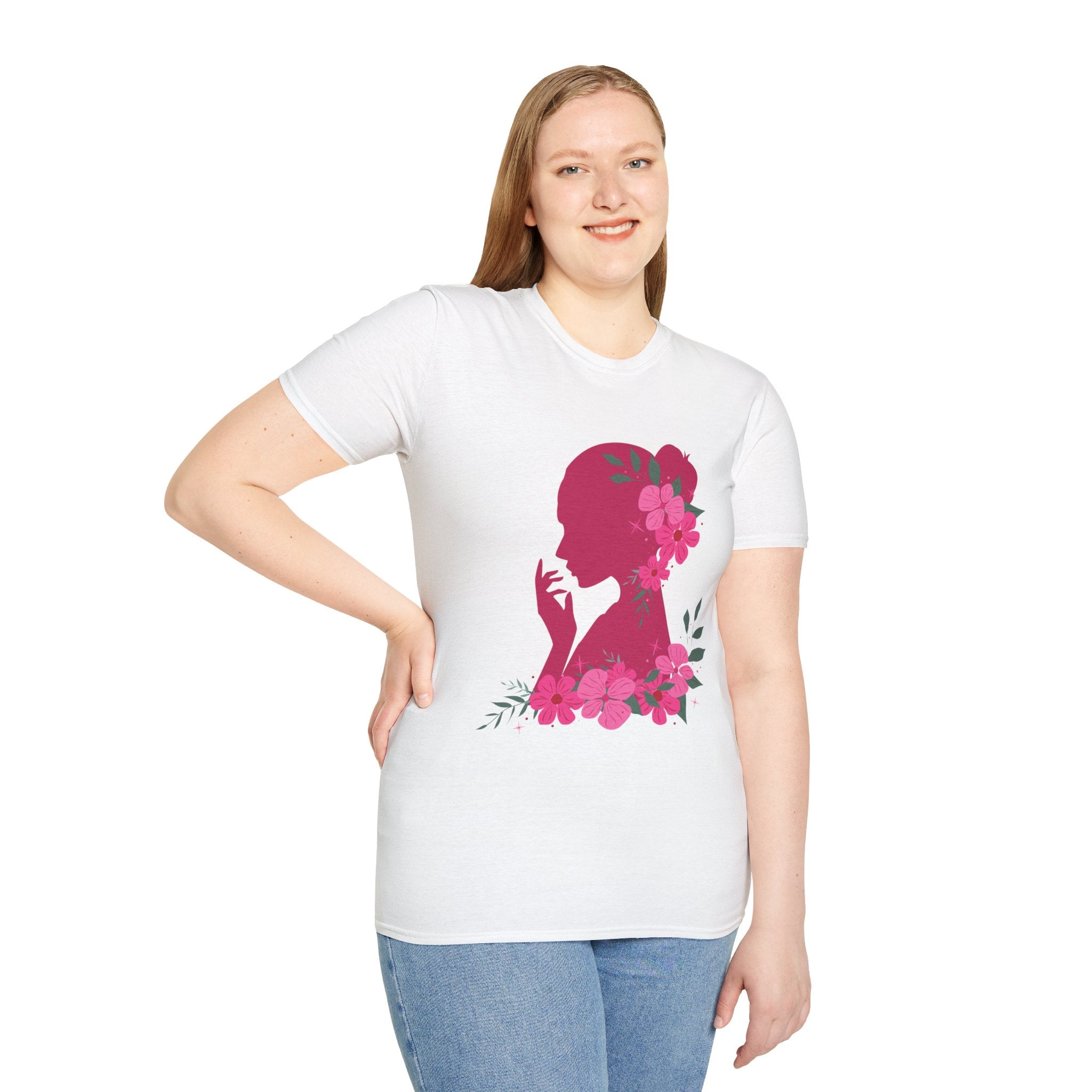 Love It! Floral Silhouette Graphic Tee, Elegant Women’s T-Shirt, Stylish Casual Wear, Gift for Fashion Lovers