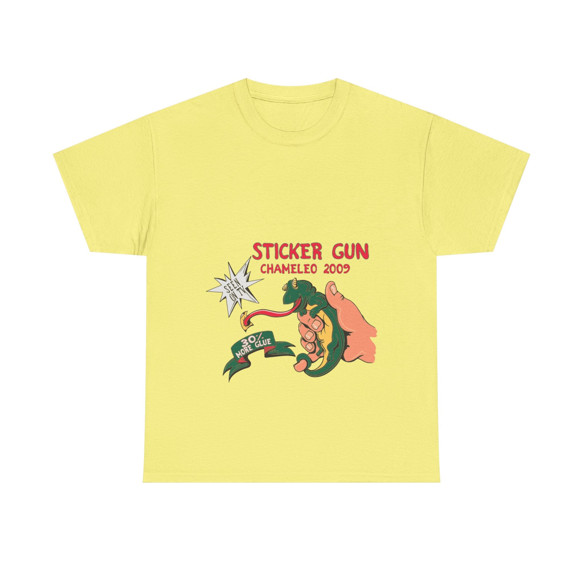 Retro Sticker Gun Unisex Heavy Cotton Tee - Nostalgic Graphic T-Shirt for Casual Wear