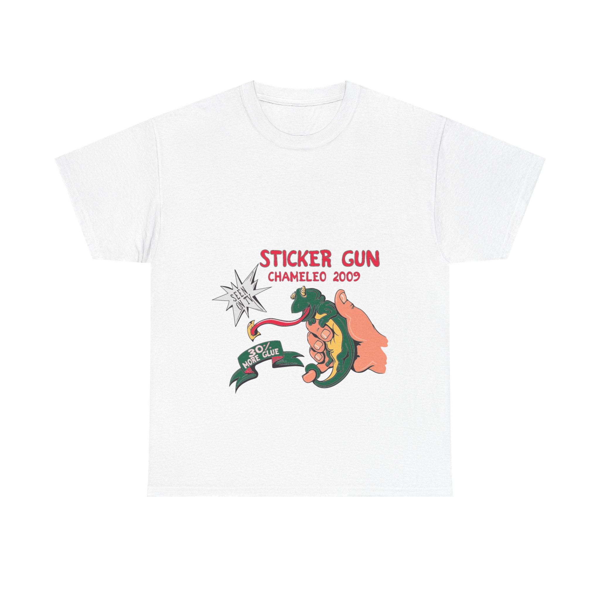 Retro Sticker Gun Unisex Heavy Cotton Tee - Nostalgic Graphic T-Shirt for Casual Wear