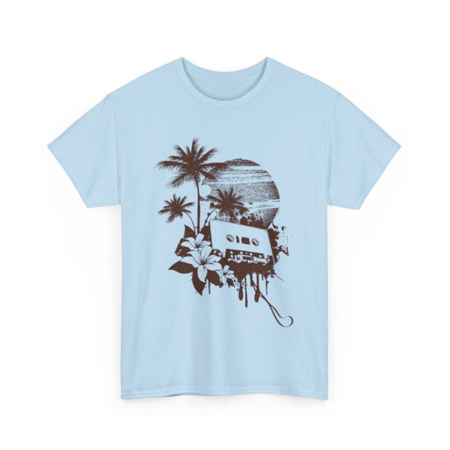 Retro Vibes Unisex Heavy Cotton Tee with Floral Cassette Design