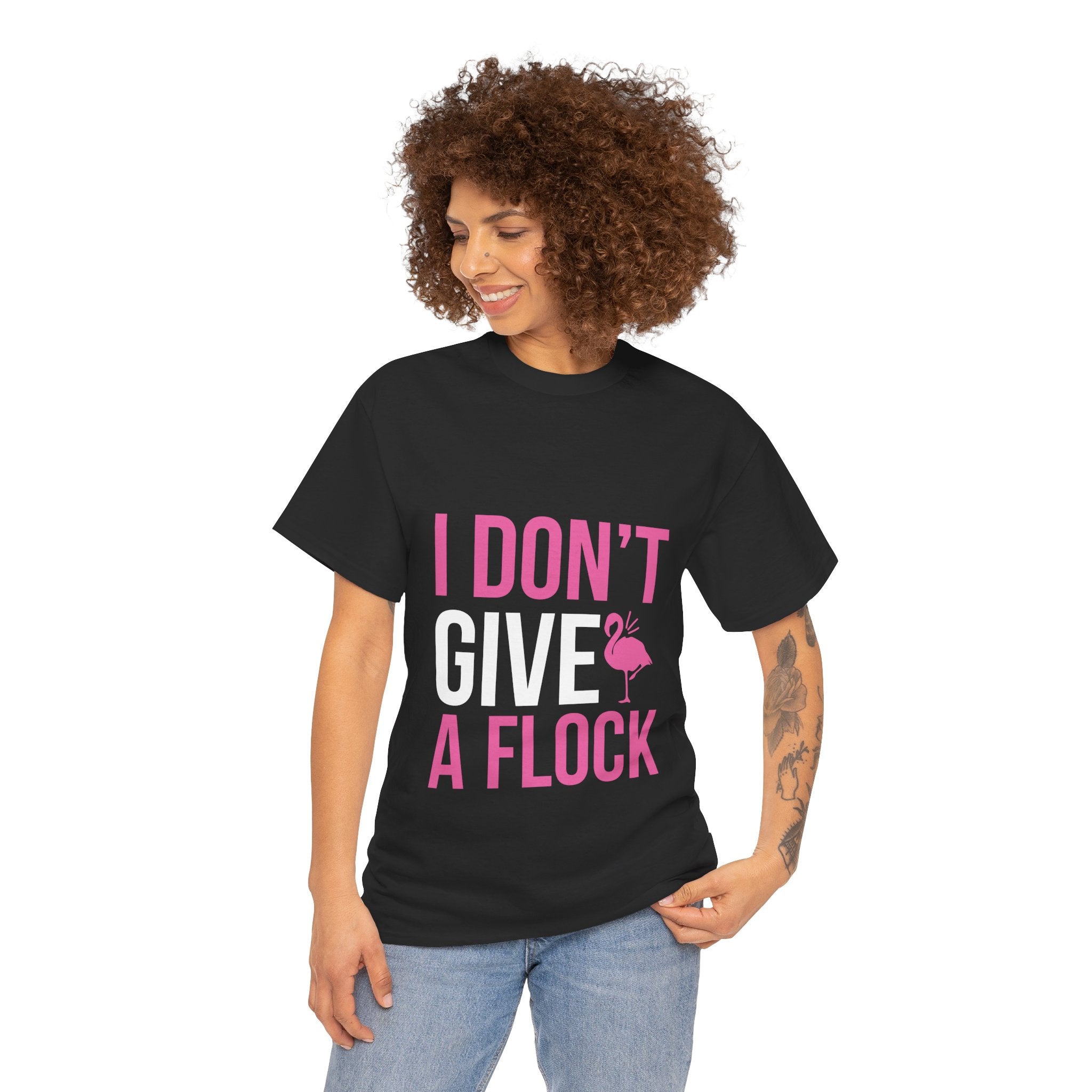I Don’t Give a Flock – Women’s Heavy Cotton Flamingo Graphic T-Shirt