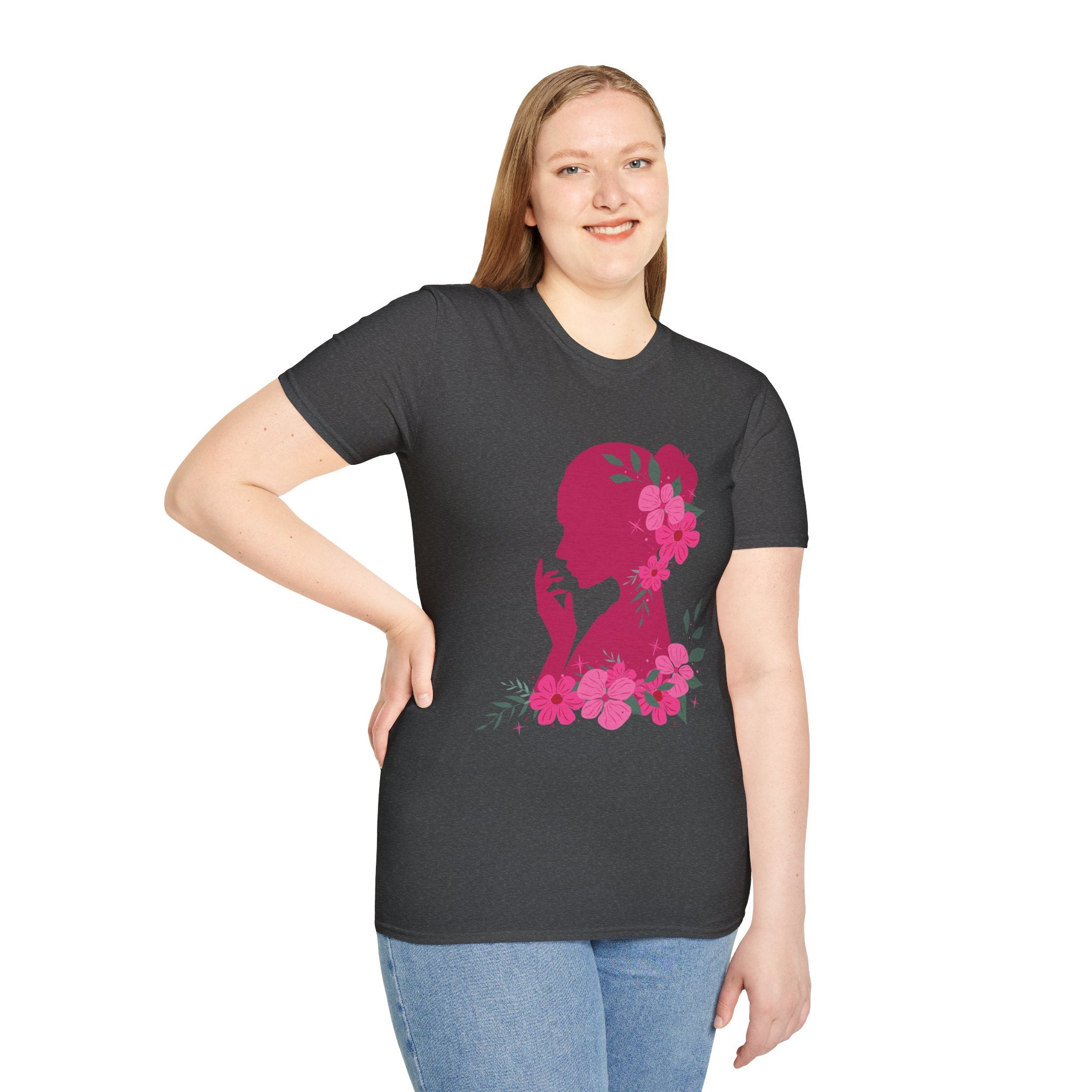 Love It! Floral Silhouette Graphic Tee, Elegant Women’s T-Shirt, Stylish Casual Wear, Gift for Fashion Lovers